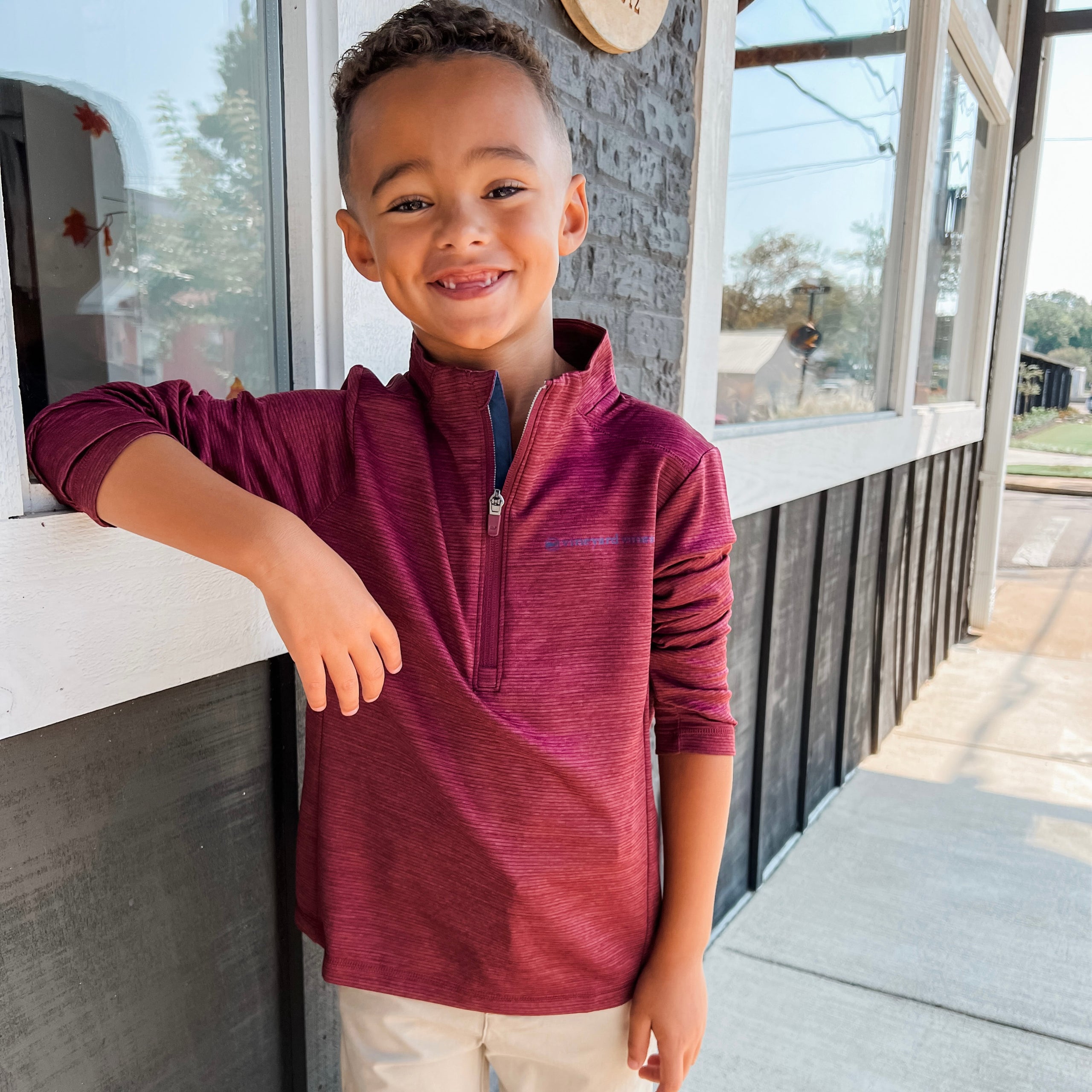 Boys Sankaty Quarter Zip Crimson Vineyard Vines Shirley Dawgs